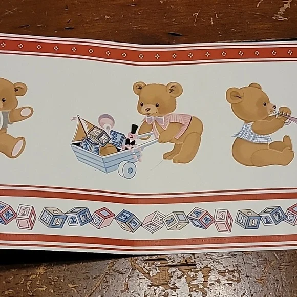 Vintage Borden Wallpaper Border Lot of 5 WB752 15 Feet Each Baby Teddy Bear